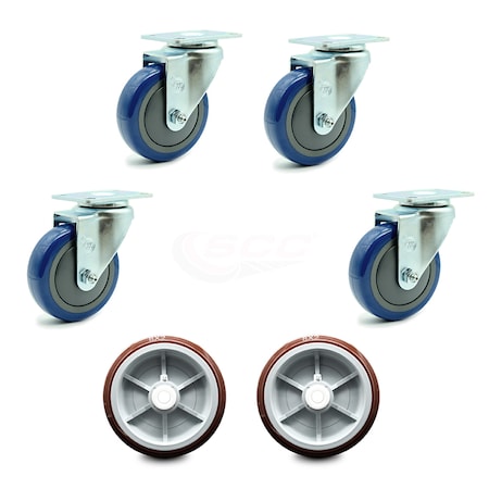 Service Caster Regency 600UBCKIT6 U-Boat Cart Caster and Wheel Replacement Set - REG-20S414-PPUB-BLUE-TP2-4-PPUD820-2